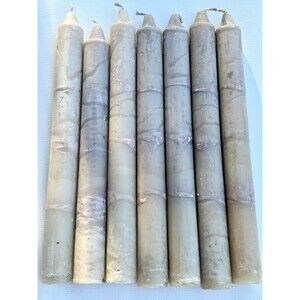 Vintage Hand Poured Rustic Drip Taper Candles Set of 7 Gray Purple Taupe 8 Inch